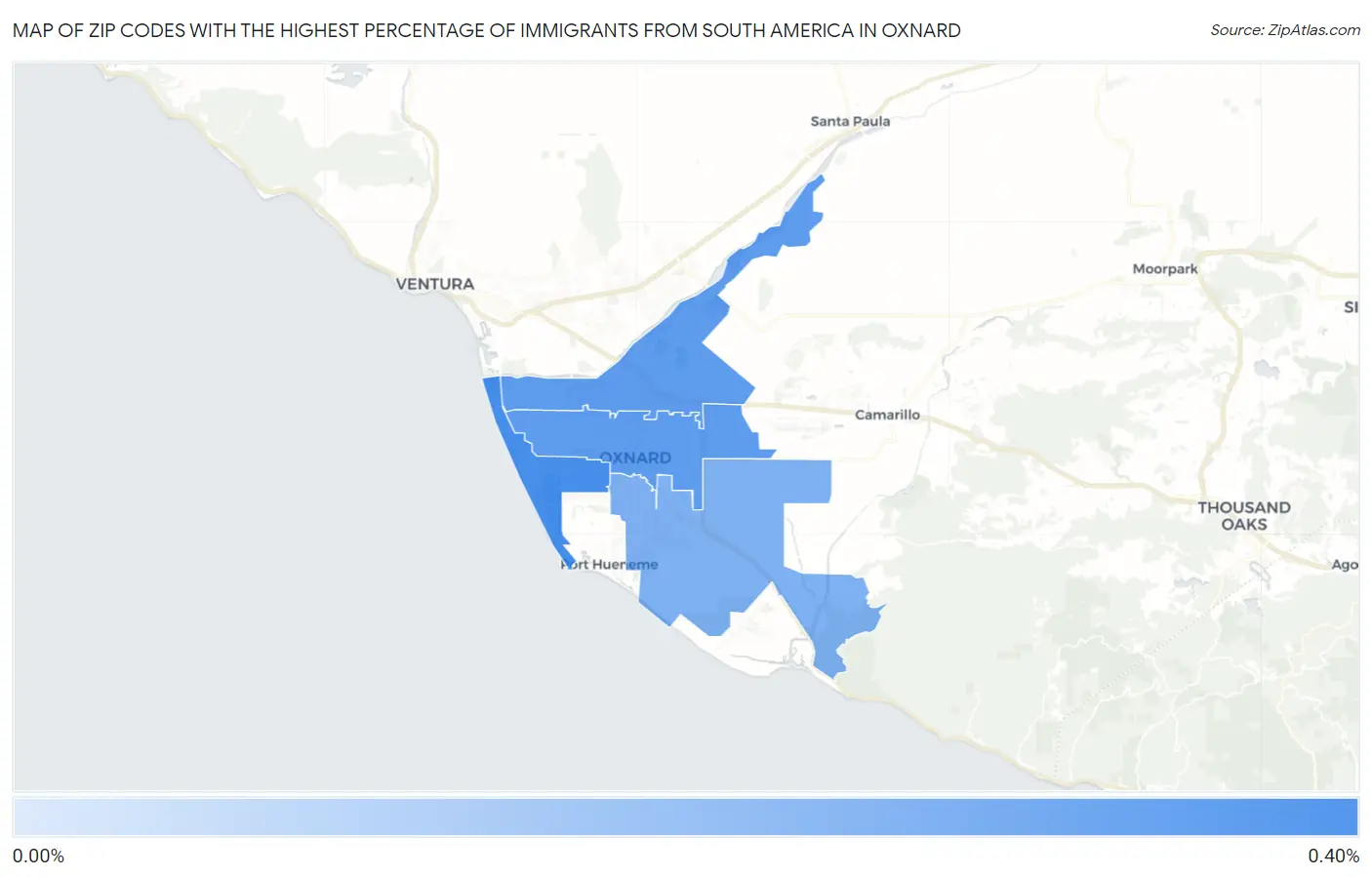Zip Codes with the Highest Percentage of Immigrants from South America in Oxnard Map
