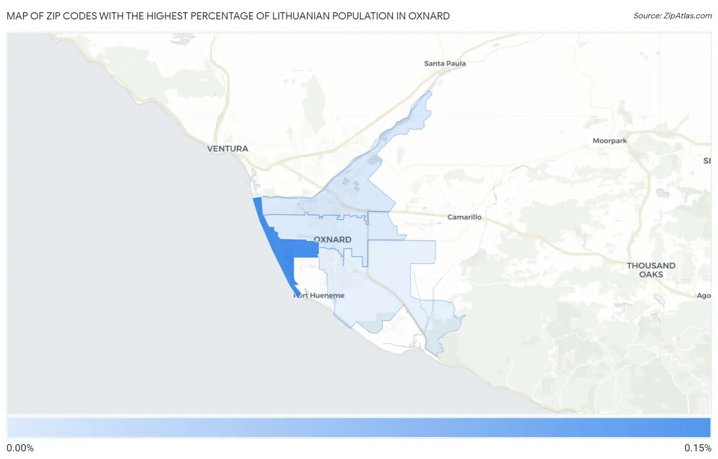 Zip Codes with the Highest Percentage of Lithuanian Population in Oxnard Map