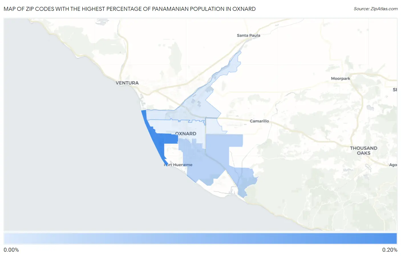Zip Codes with the Highest Percentage of Panamanian Population in Oxnard Map