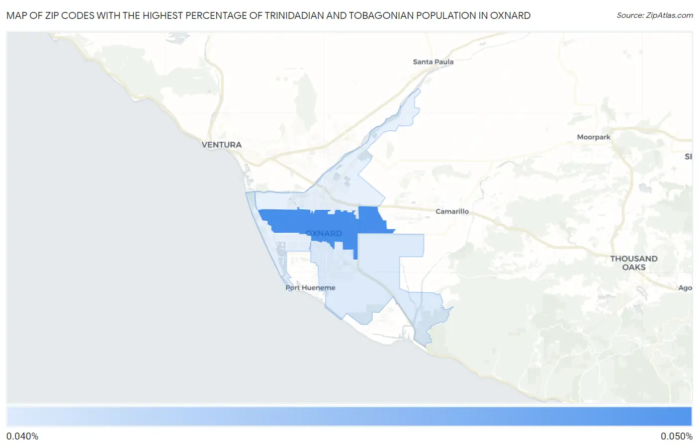 Zip Codes with the Highest Percentage of Trinidadian and Tobagonian Population in Oxnard Map