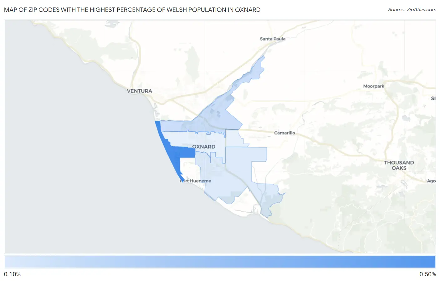 Zip Codes with the Highest Percentage of Welsh Population in Oxnard Map