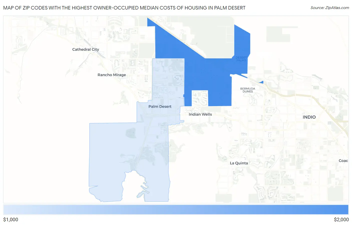 Zip Codes with the Highest Owner-Occupied Median Costs of Housing in Palm Desert Map