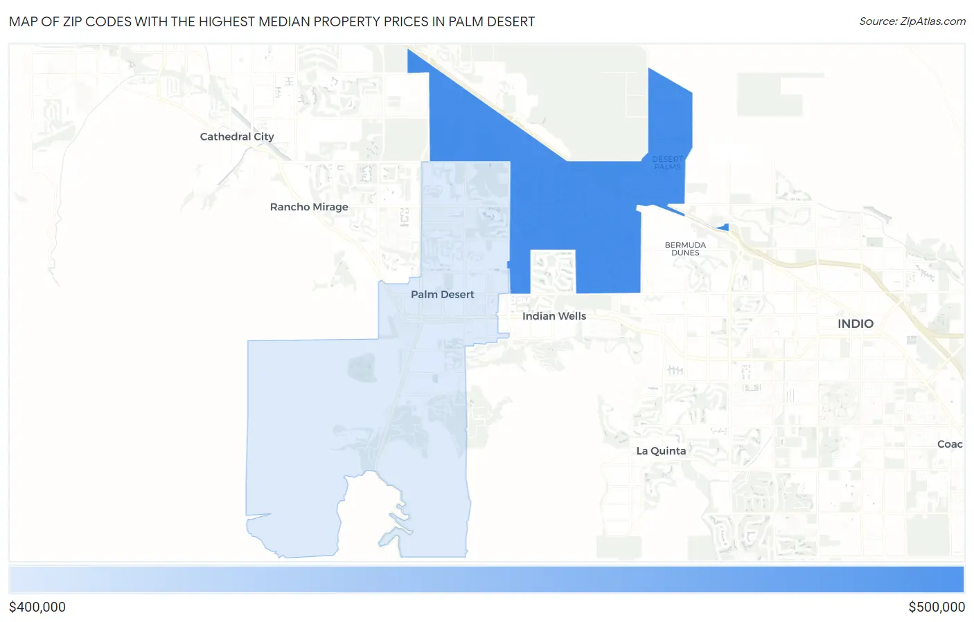 Zip Codes with the Highest Median Property Prices in Palm Desert Map