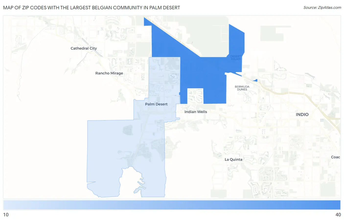 Zip Codes with the Largest Belgian Community in Palm Desert Map
