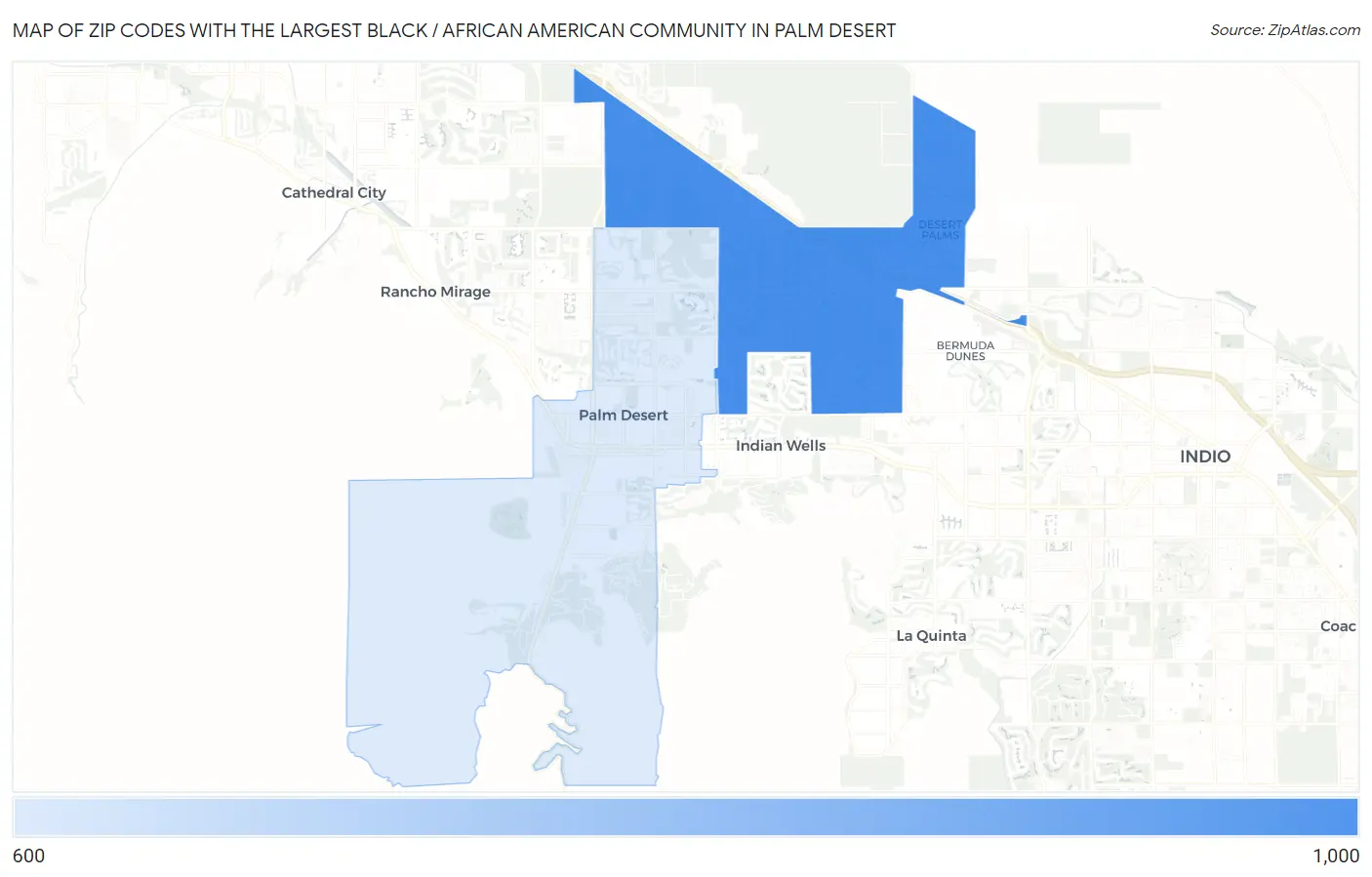 Zip Codes with the Largest Black / African American Community in Palm Desert Map