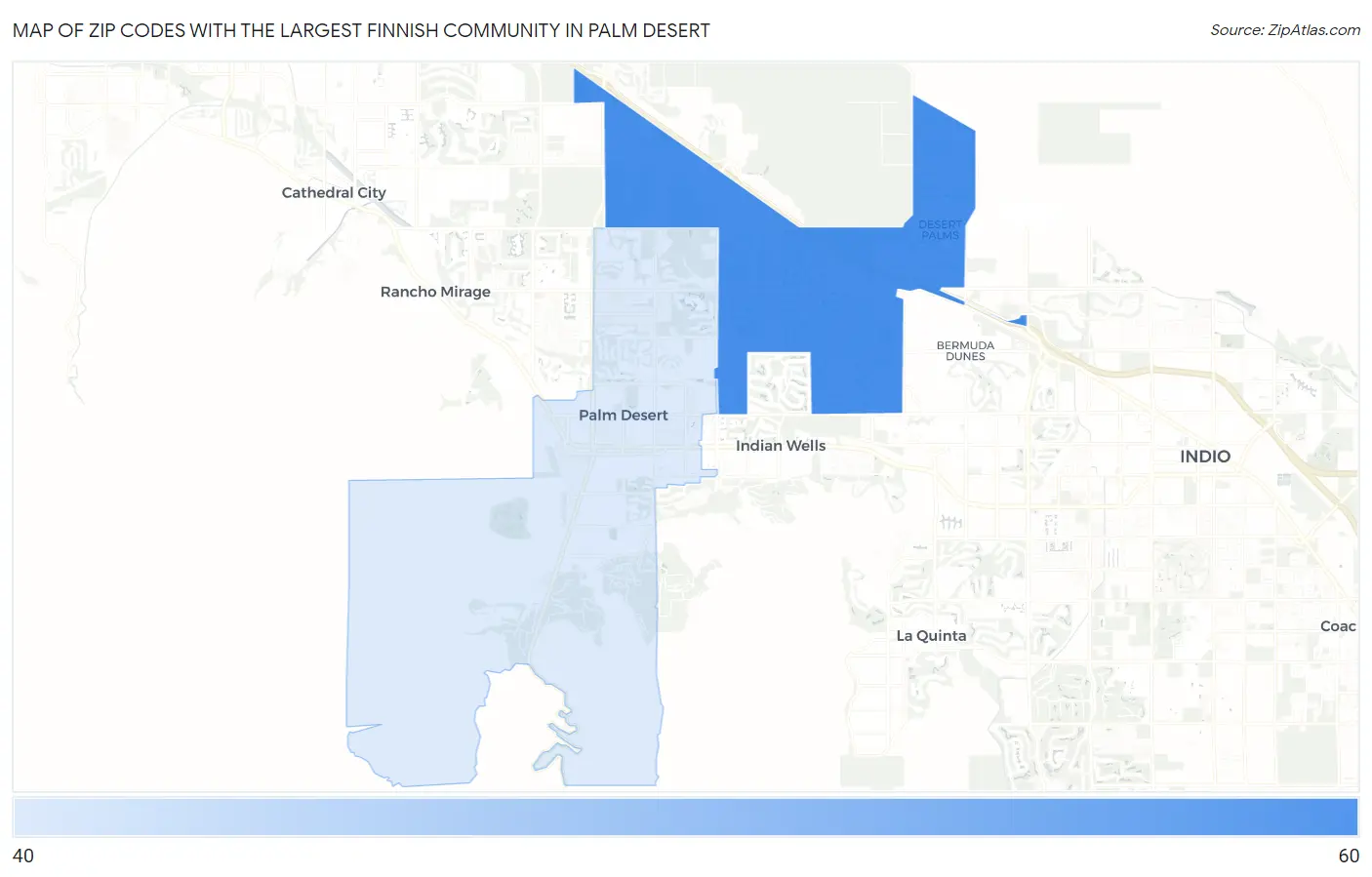 Zip Codes with the Largest Finnish Community in Palm Desert Map
