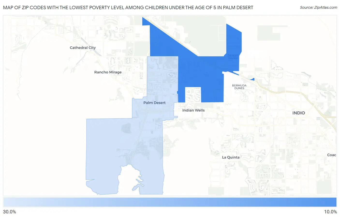 Zip Codes with the Lowest Poverty Level Among Children Under the Age of 5 in Palm Desert Map