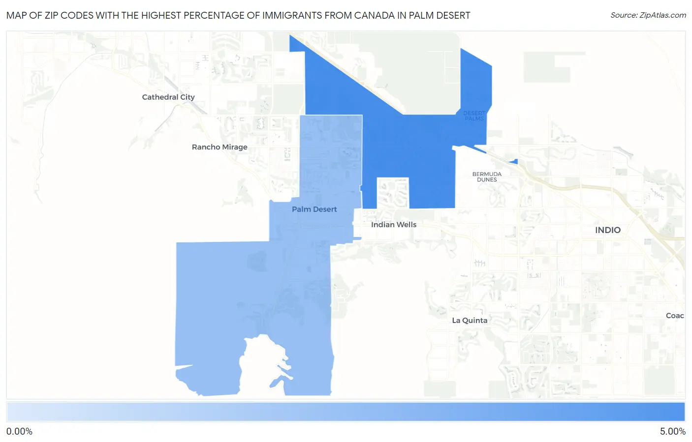 Zip Codes with the Highest Percentage of Immigrants from Canada in Palm Desert Map