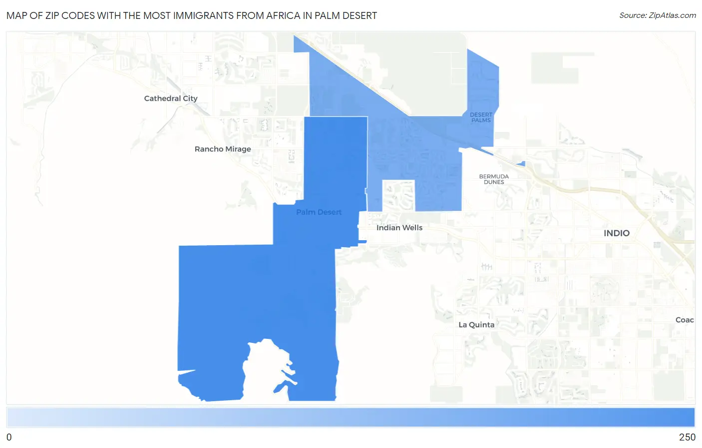 Zip Codes with the Most Immigrants from Africa in Palm Desert Map