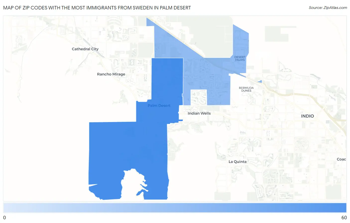 Zip Codes with the Most Immigrants from Sweden in Palm Desert Map