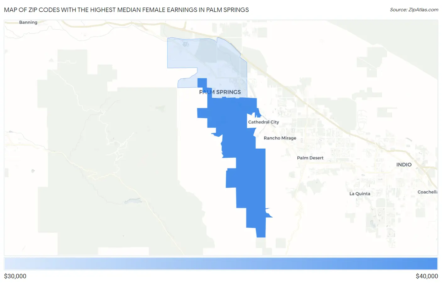 Zip Codes with the Highest Median Female Earnings in Palm Springs Map