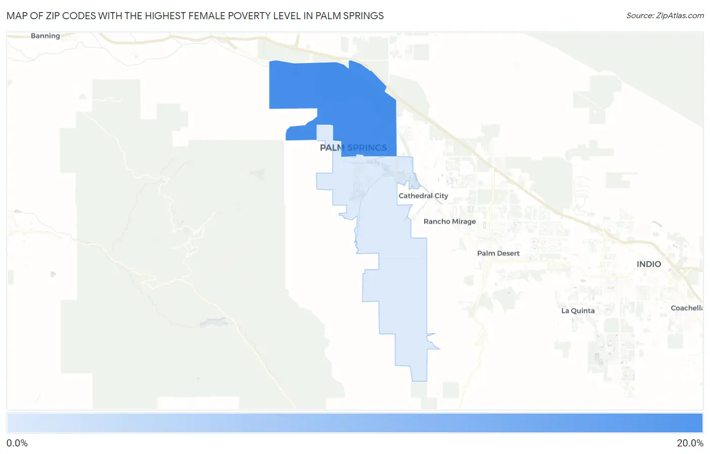 Zip Codes with the Highest Female Poverty Level in Palm Springs Map