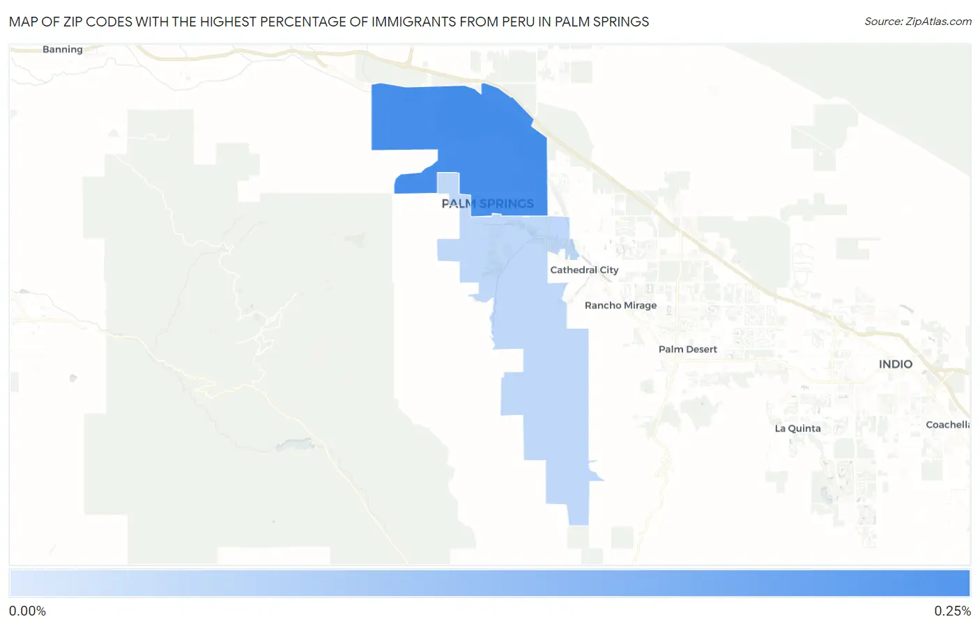 Zip Codes with the Highest Percentage of Immigrants from Peru in Palm Springs Map