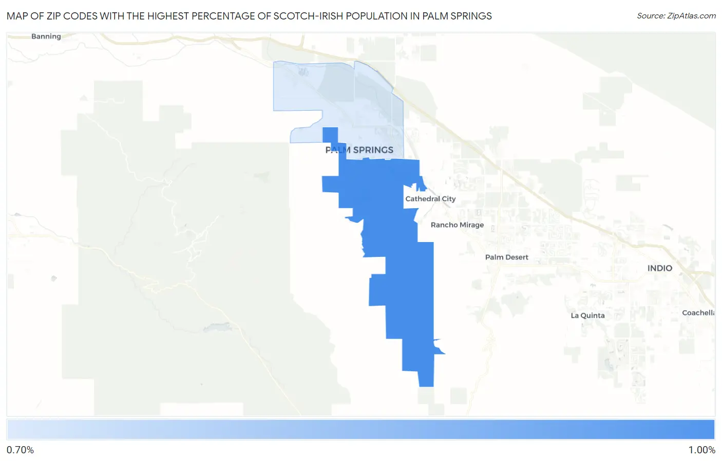 Zip Codes with the Highest Percentage of Scotch-Irish Population in Palm Springs Map