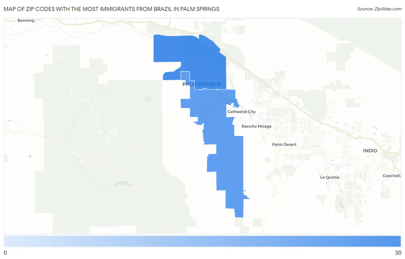 Zip Codes with the Most Immigrants from Brazil in Palm Springs Map