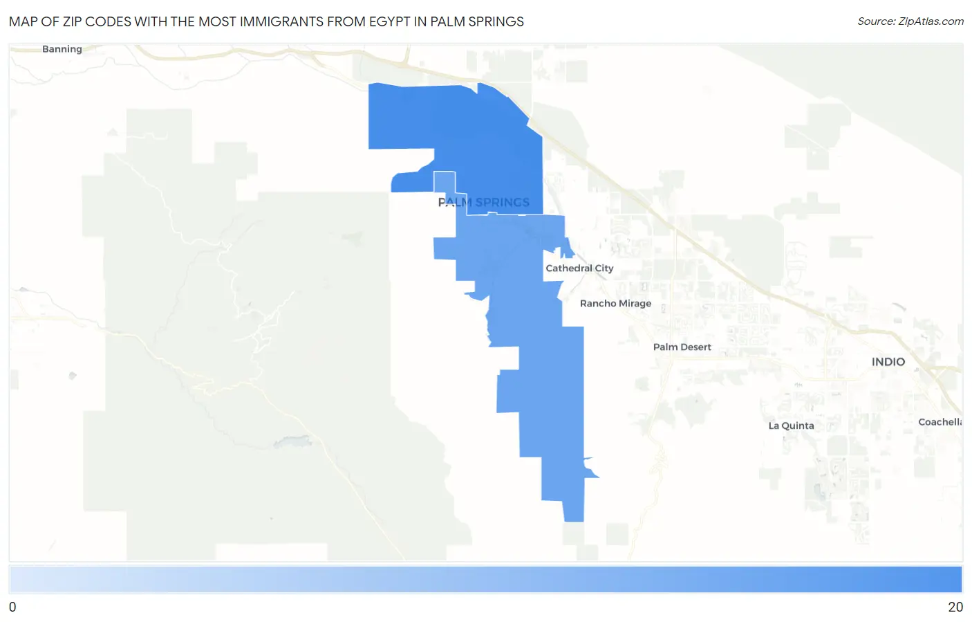 Zip Codes with the Most Immigrants from Egypt in Palm Springs Map