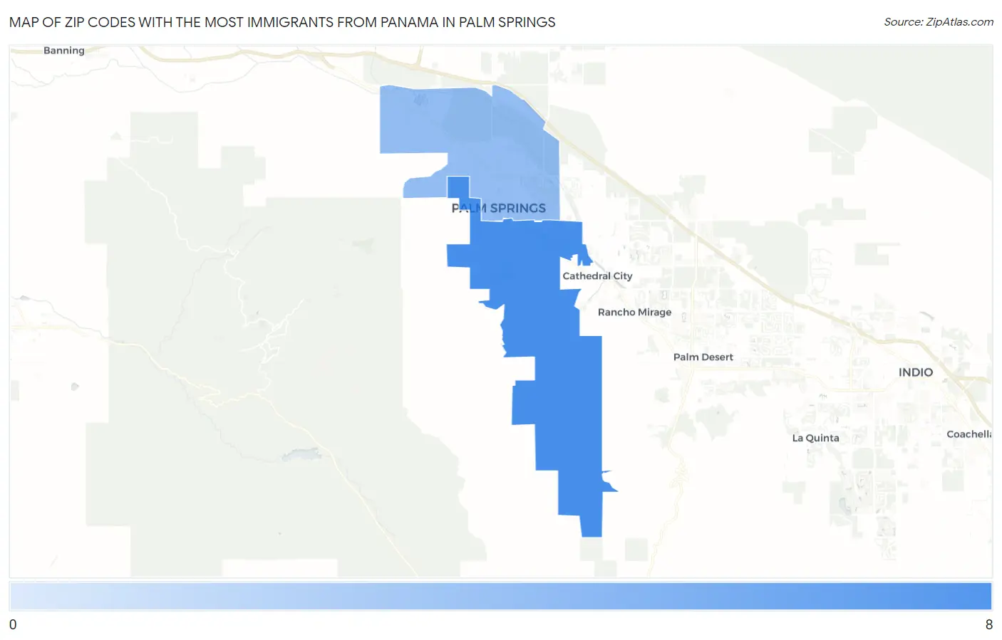 Zip Codes with the Most Immigrants from Panama in Palm Springs Map