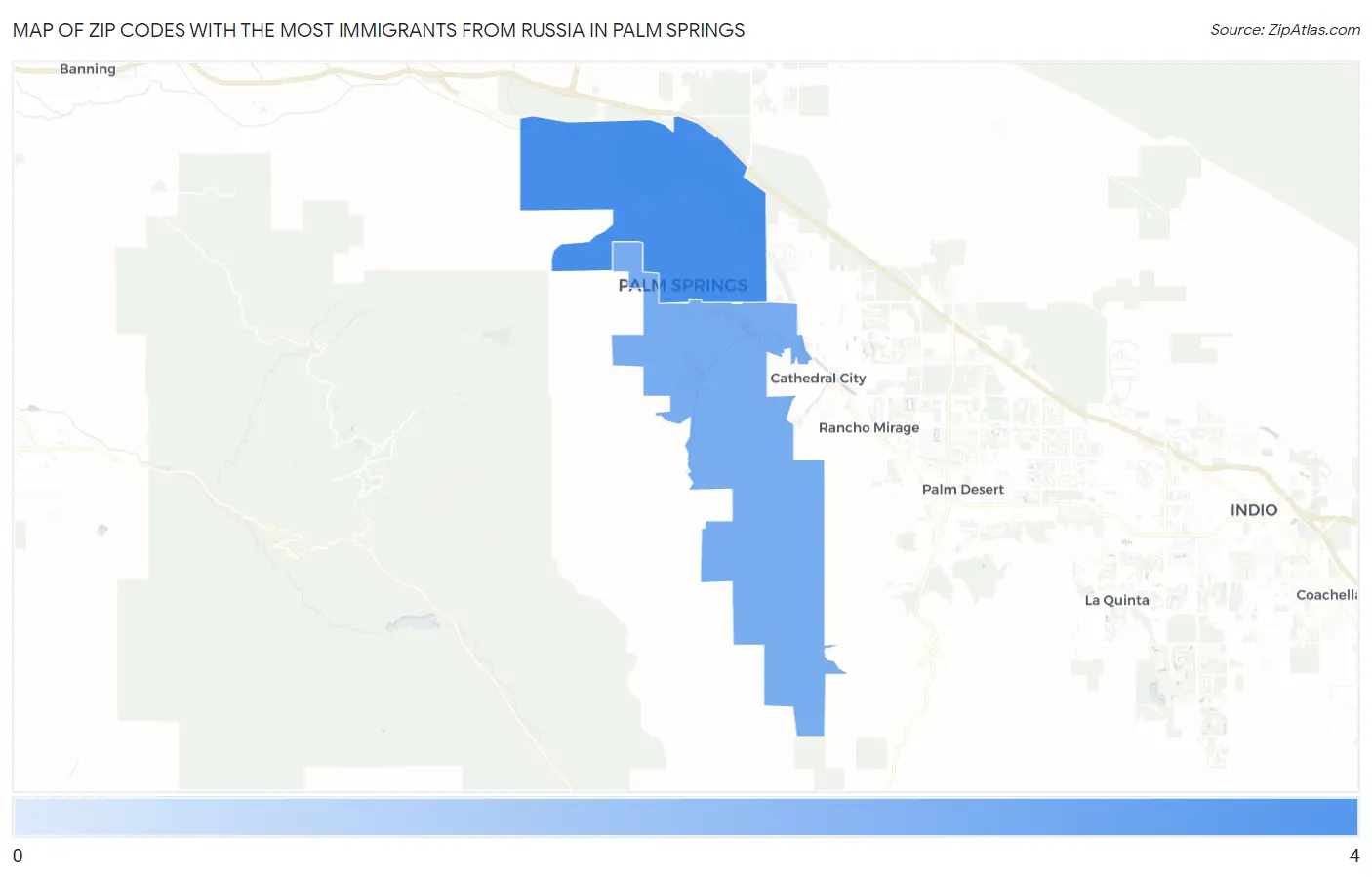 Zip Codes with the Most Immigrants from Russia in Palm Springs Map