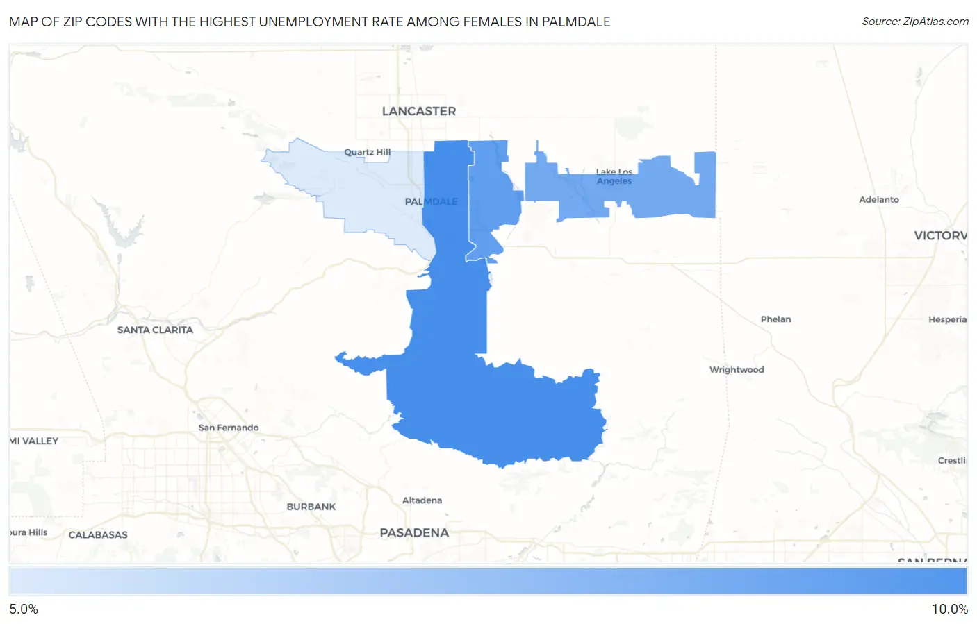 Zip Codes with the Highest Unemployment Rate Among Females in Palmdale Map