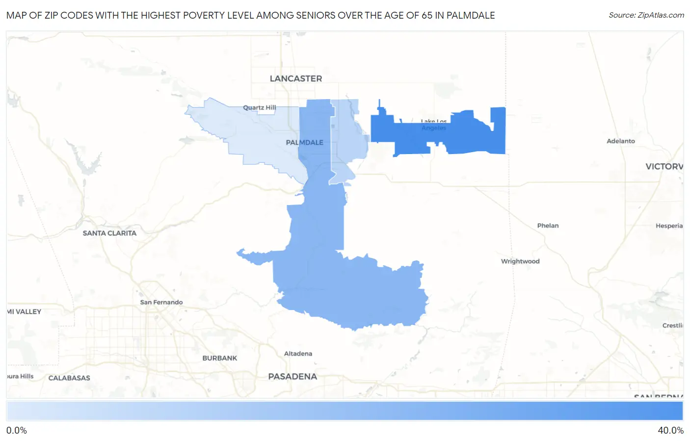 Zip Codes with the Highest Poverty Level Among Seniors Over the Age of 65 in Palmdale Map