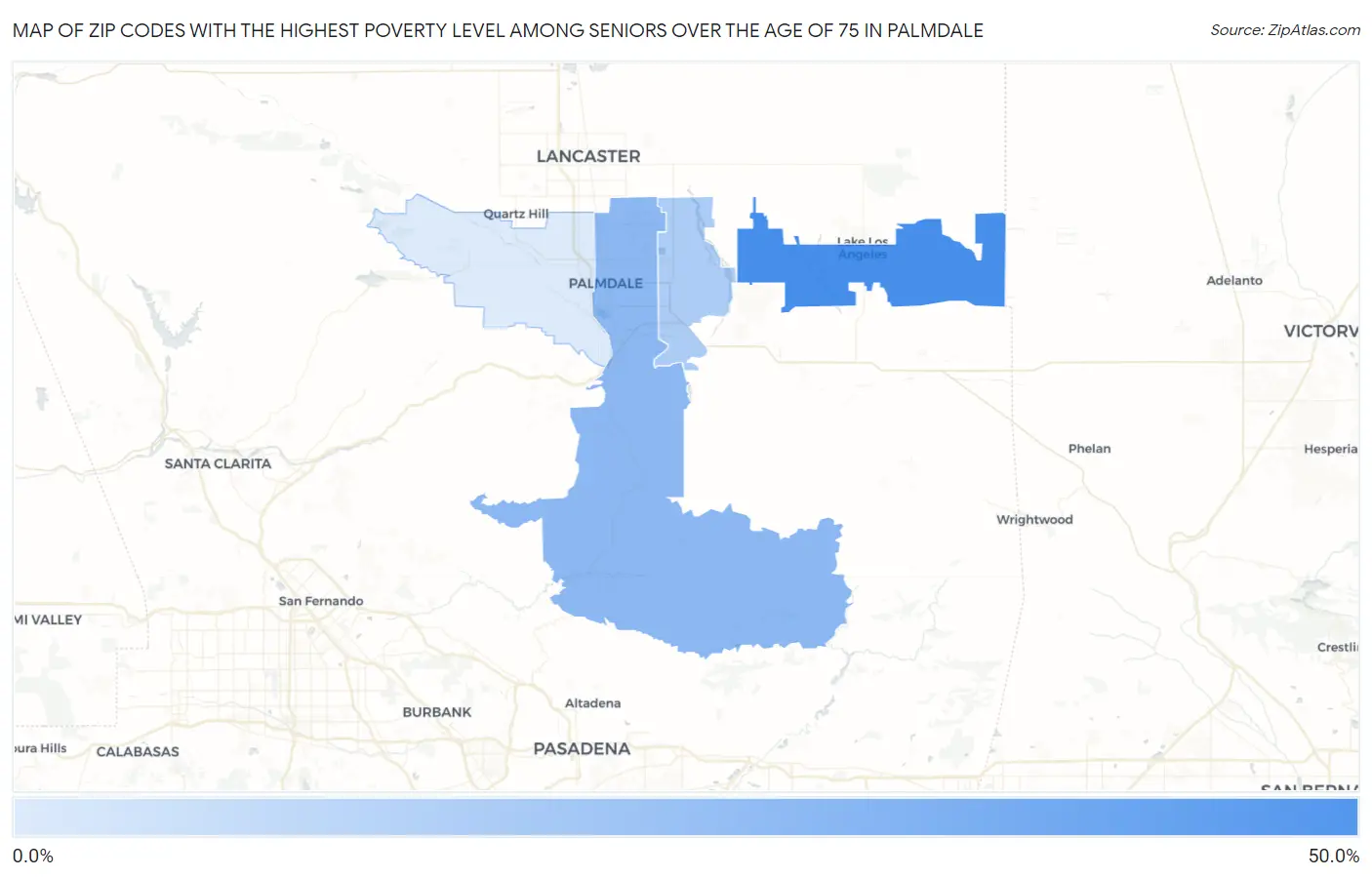 Zip Codes with the Highest Poverty Level Among Seniors Over the Age of 75 in Palmdale Map