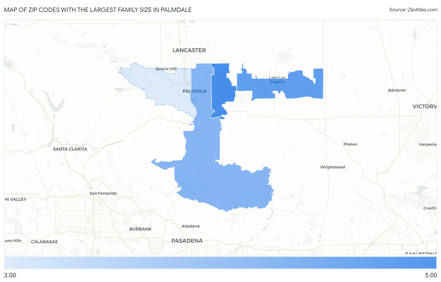 Zip Codes with the Largest Family Size in Palmdale Map