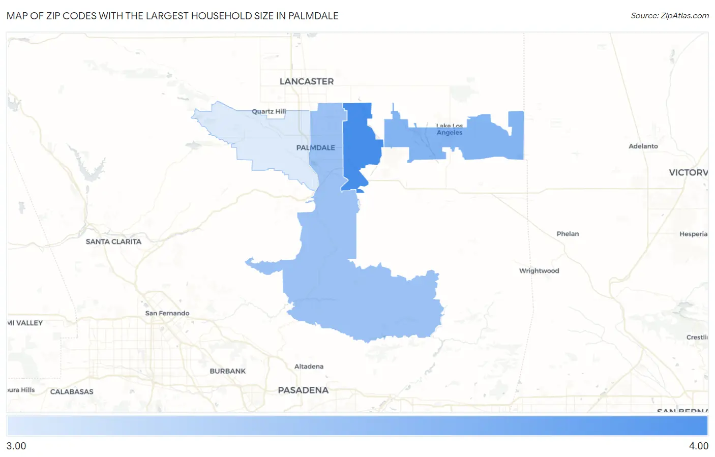 Zip Codes with the Largest Household Size in Palmdale Map