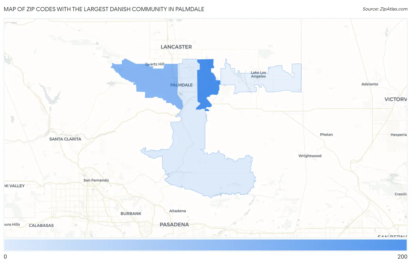 Zip Codes with the Largest Danish Community in Palmdale Map