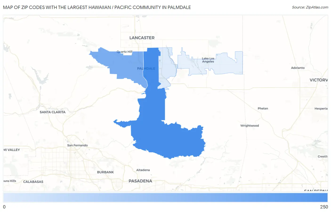 Zip Codes with the Largest Hawaiian / Pacific Community in Palmdale Map