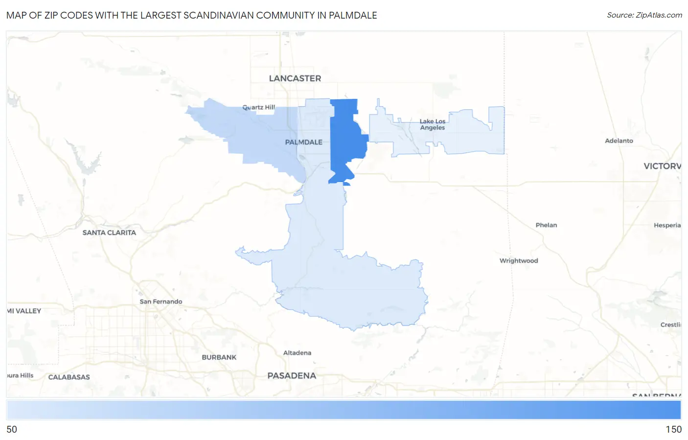 Zip Codes with the Largest Scandinavian Community in Palmdale Map