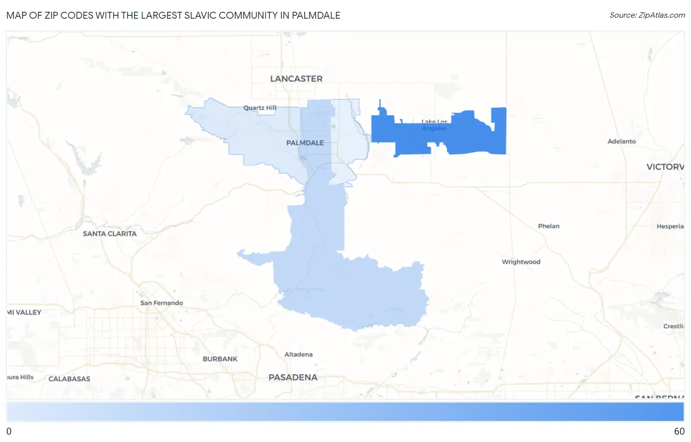 Zip Codes with the Largest Slavic Community in Palmdale Map