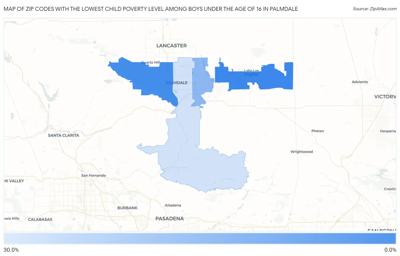 Zip Codes with the Lowest Child Poverty Level Among Boys Under the Age of 16 in Palmdale Map