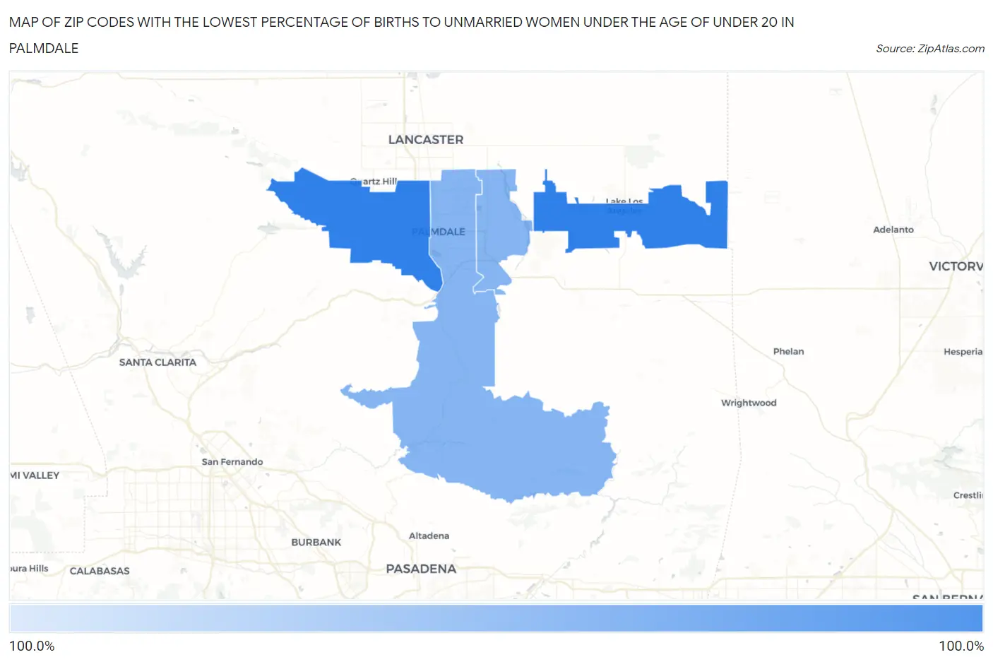 Zip Codes with the Lowest Percentage of Births to Unmarried Women under the Age of under 20 in Palmdale Map