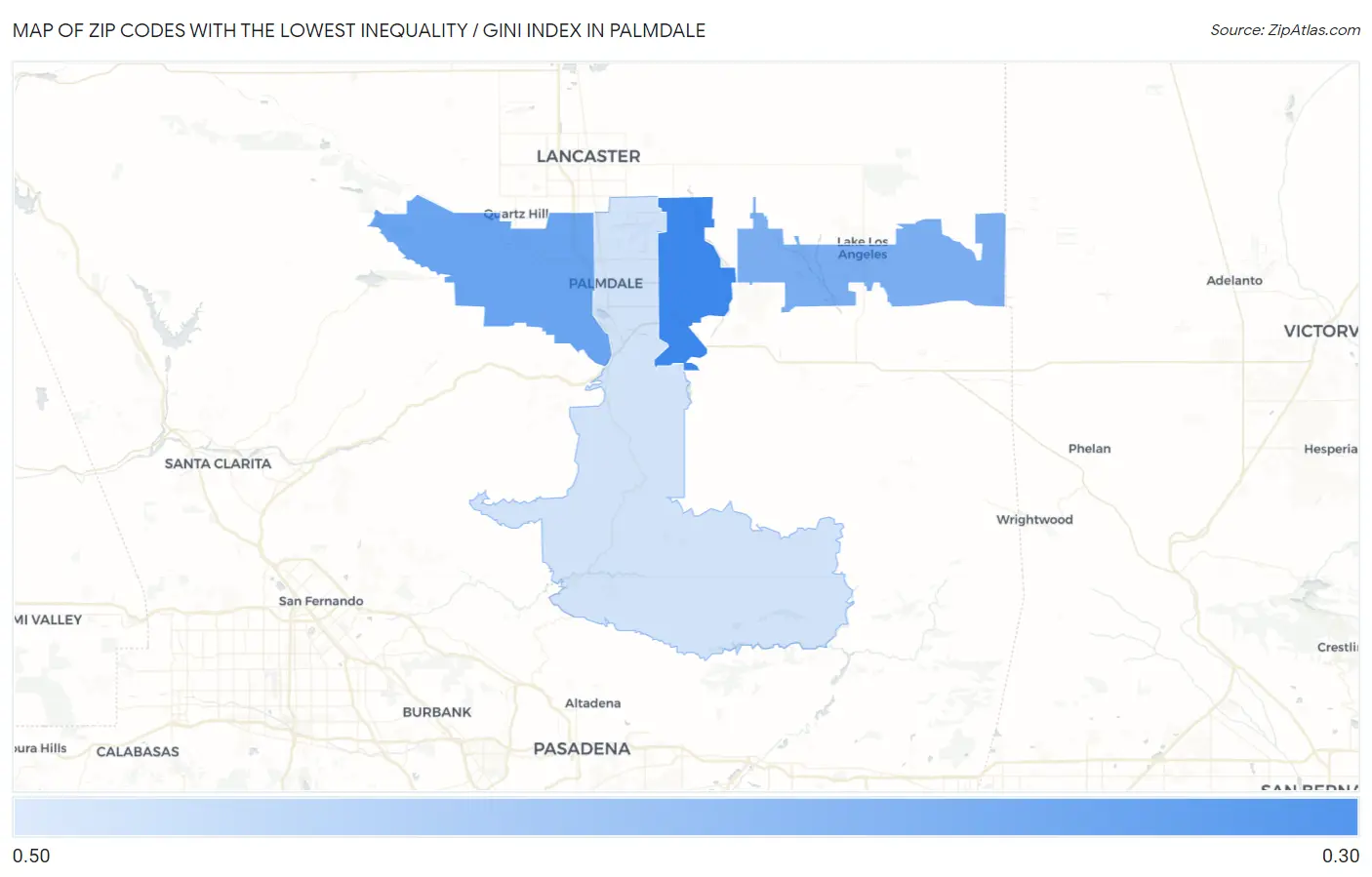 Zip Codes with the Lowest Inequality / Gini Index in Palmdale Map