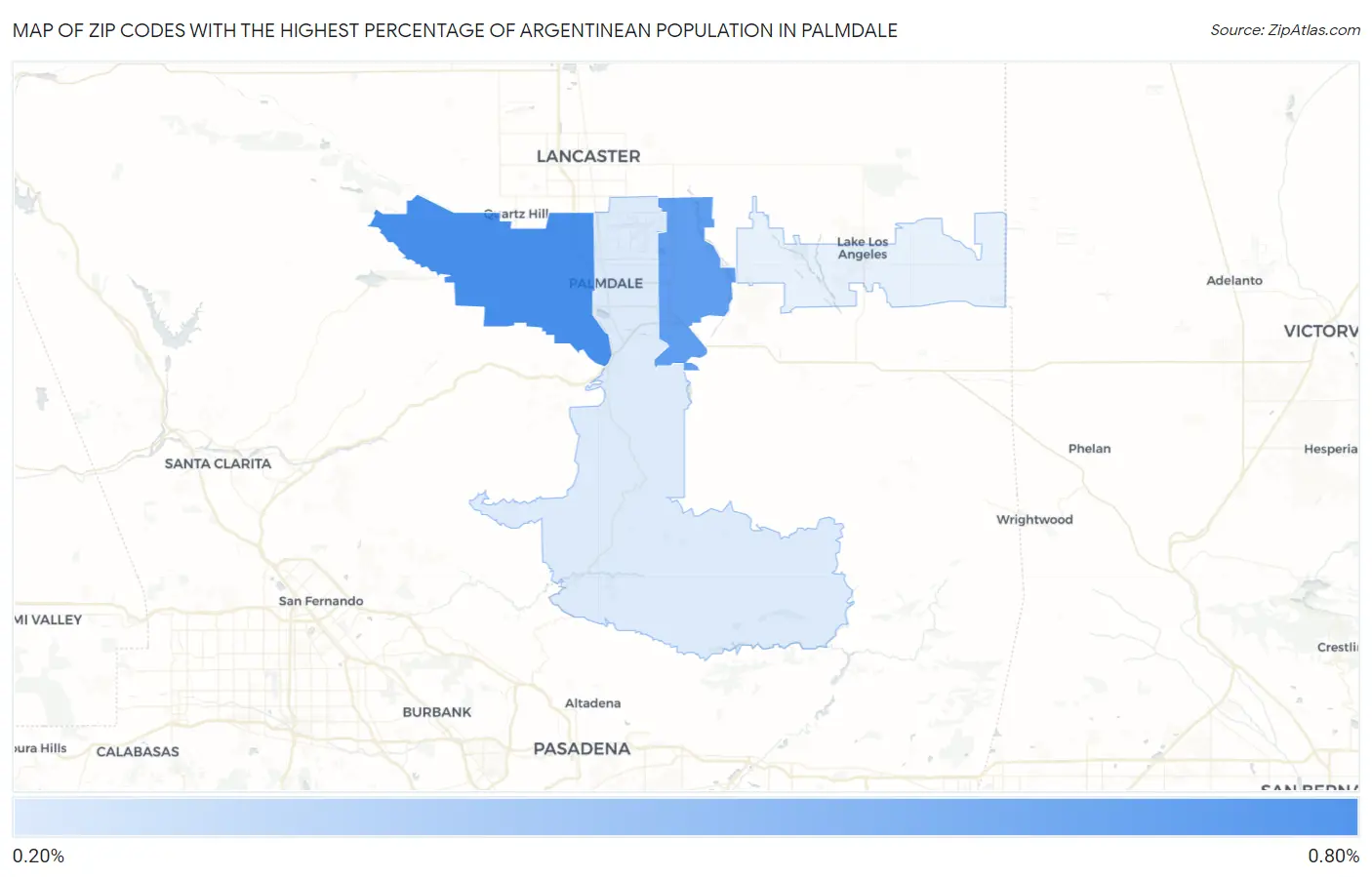 Zip Codes with the Highest Percentage of Argentinean Population in Palmdale Map