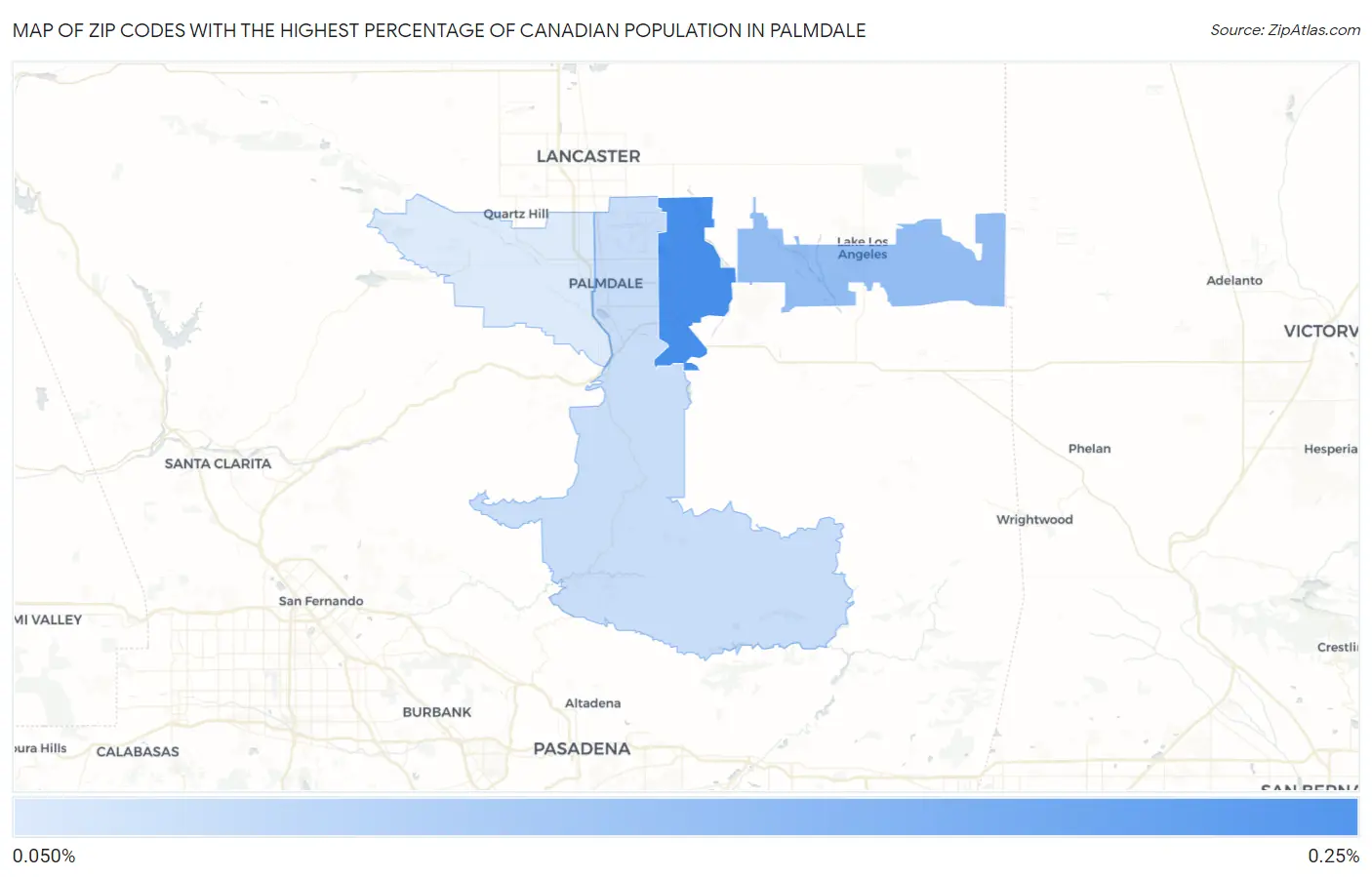Zip Codes with the Highest Percentage of Canadian Population in Palmdale Map