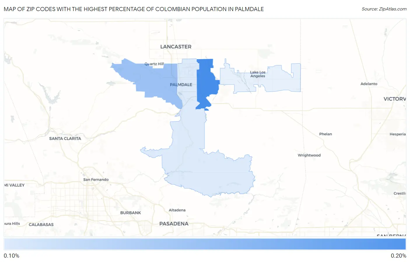 Zip Codes with the Highest Percentage of Colombian Population in Palmdale Map
