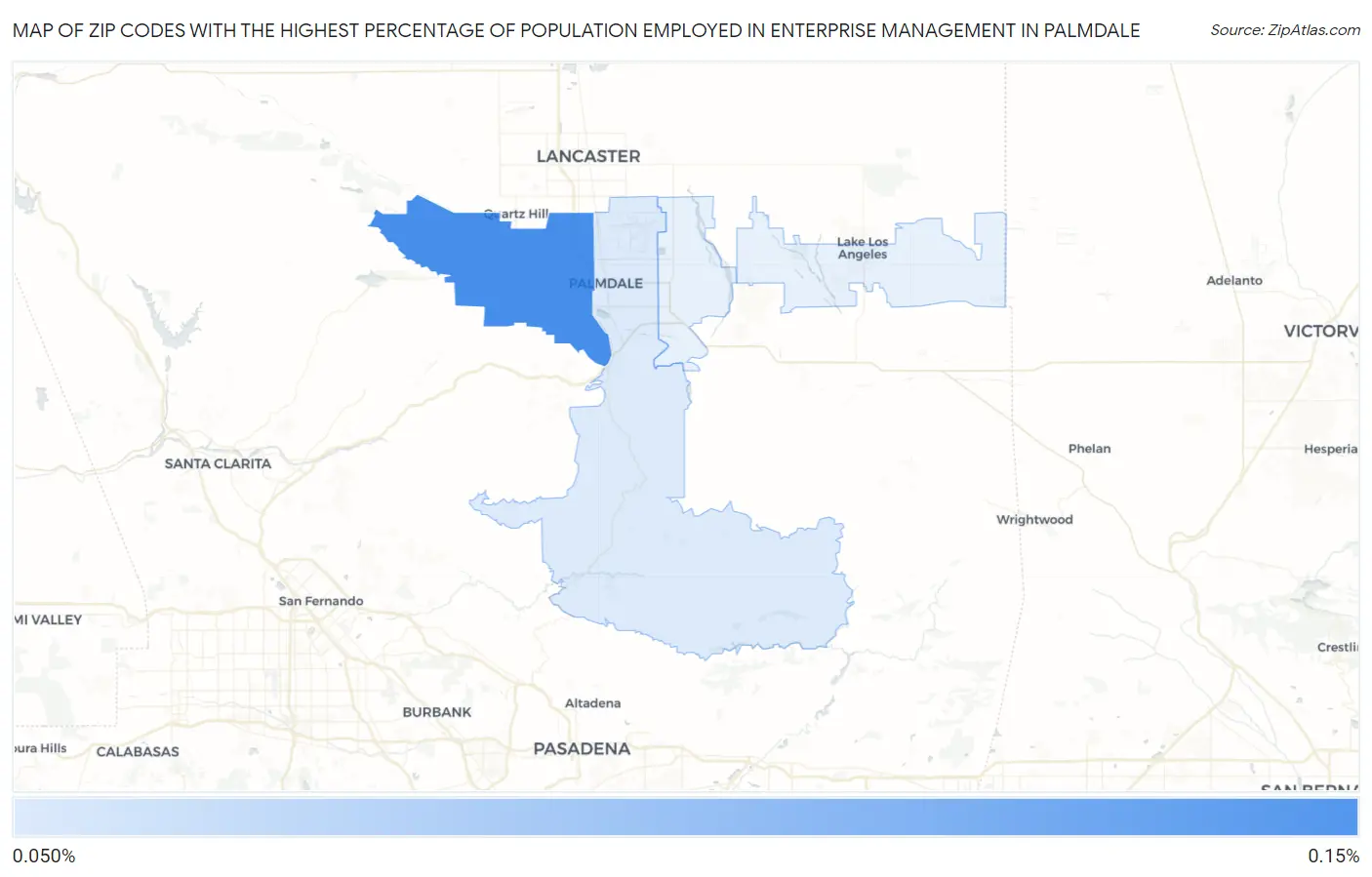 Zip Codes with the Highest Percentage of Population Employed in Enterprise Management in Palmdale Map