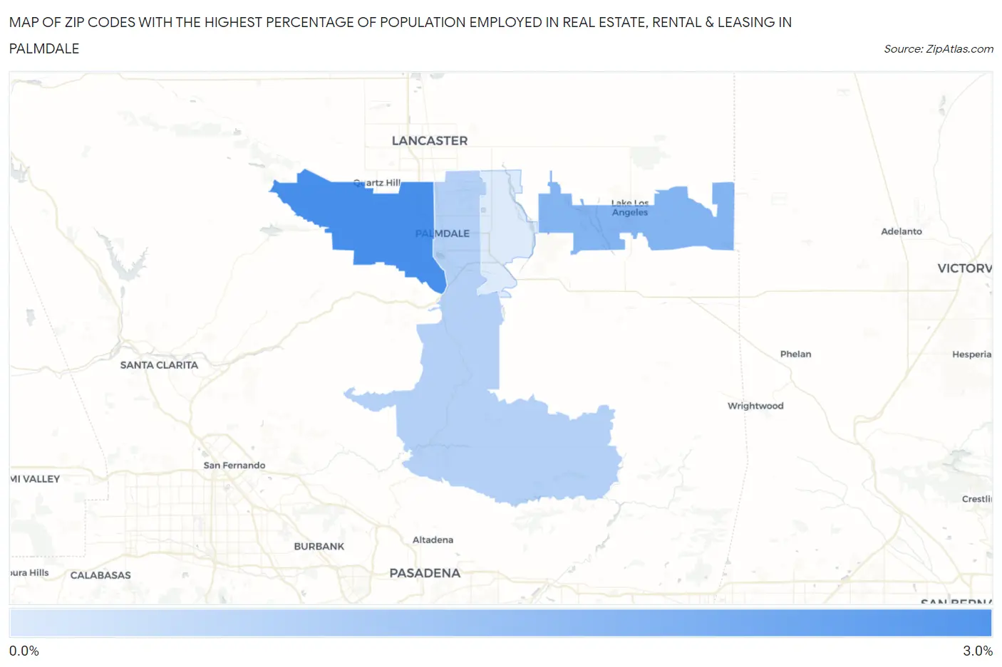 Zip Codes with the Highest Percentage of Population Employed in Real Estate, Rental & Leasing in Palmdale Map