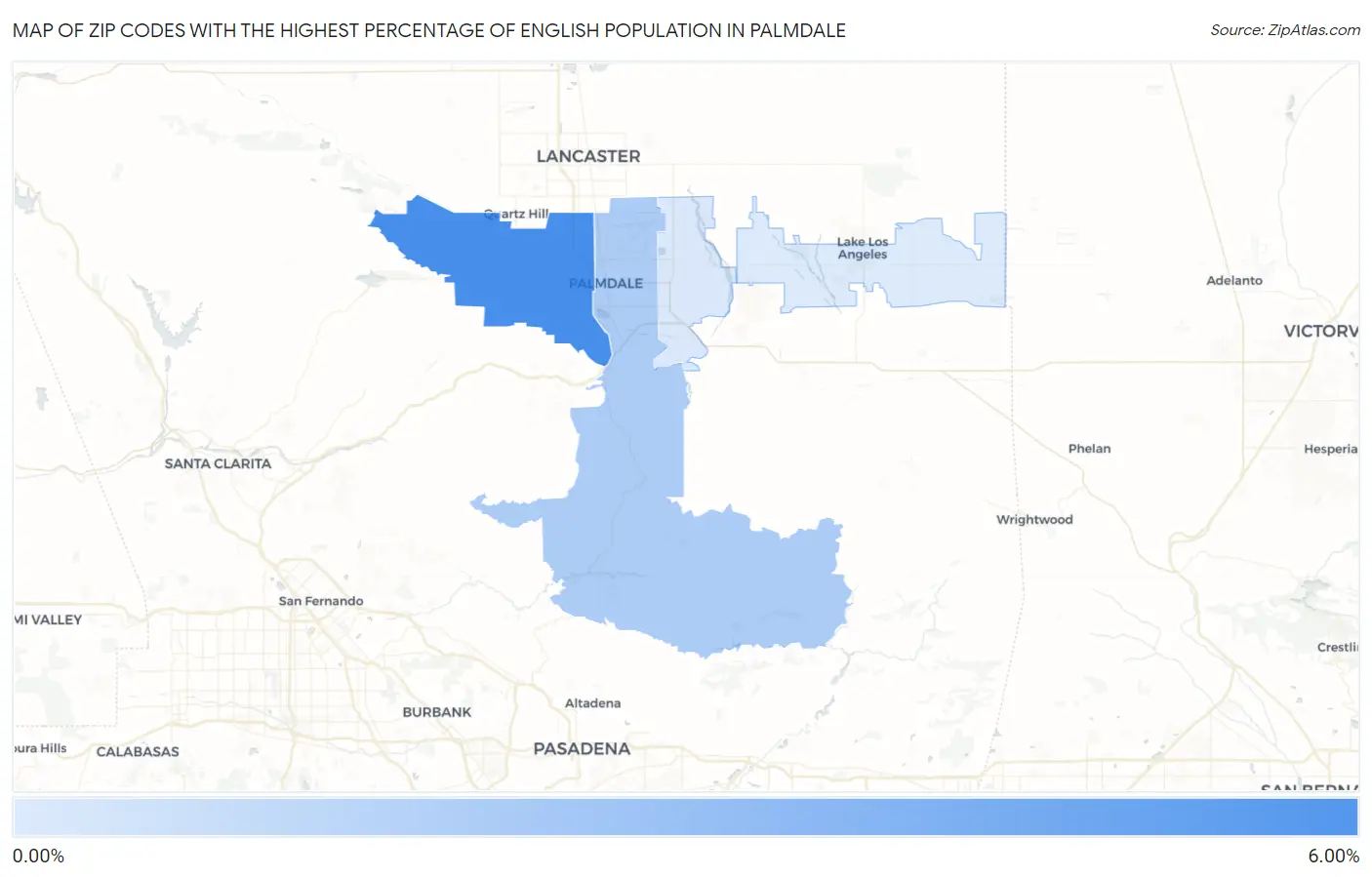 Zip Codes with the Highest Percentage of English Population in Palmdale Map