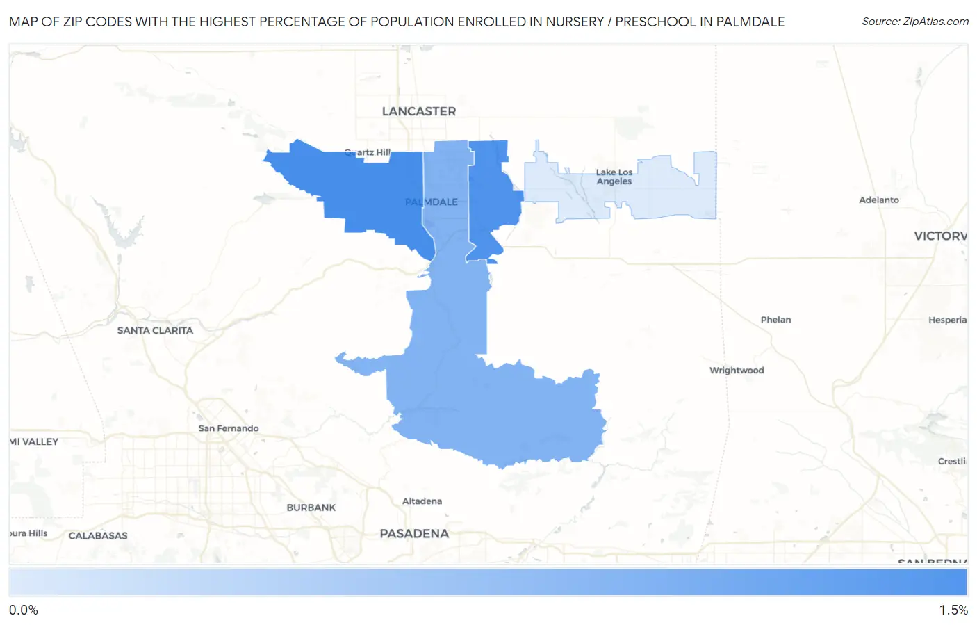 Zip Codes with the Highest Percentage of Population Enrolled in Nursery / Preschool in Palmdale Map