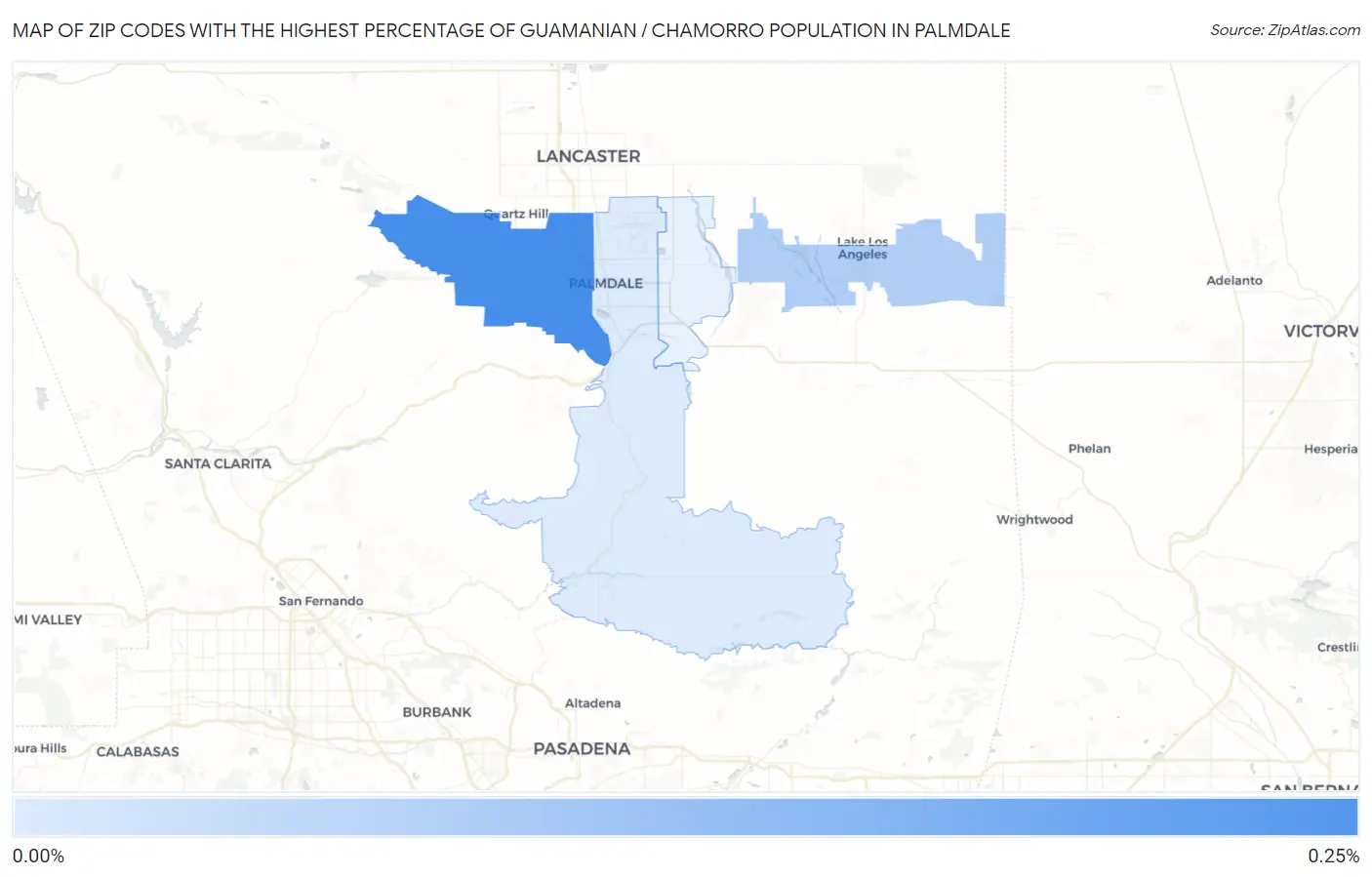 Zip Codes with the Highest Percentage of Guamanian / Chamorro Population in Palmdale Map