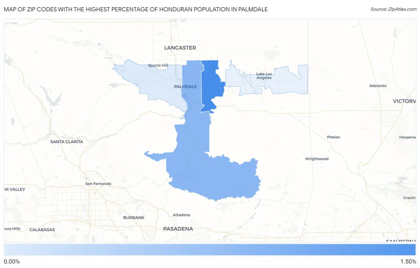 Zip Codes with the Highest Percentage of Honduran Population in Palmdale Map
