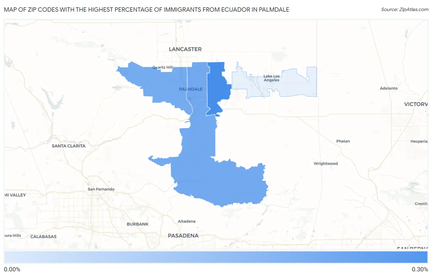 Zip Codes with the Highest Percentage of Immigrants from Ecuador in Palmdale Map