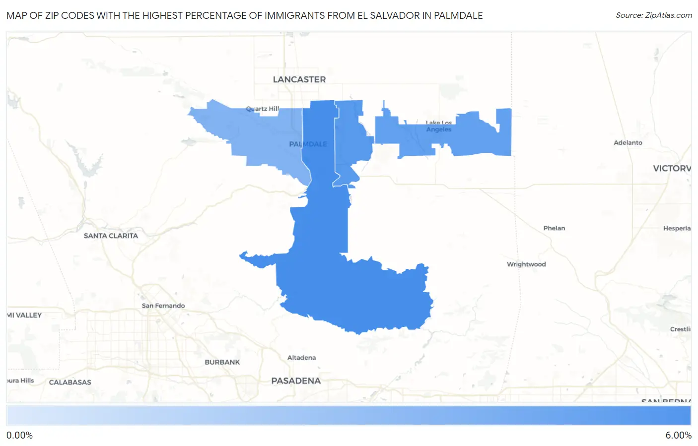 Zip Codes with the Highest Percentage of Immigrants from El Salvador in Palmdale Map