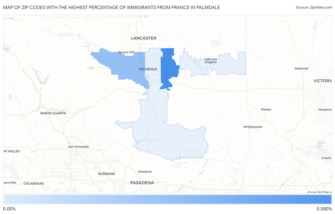 Zip Codes with the Highest Percentage of Immigrants from France in Palmdale Map