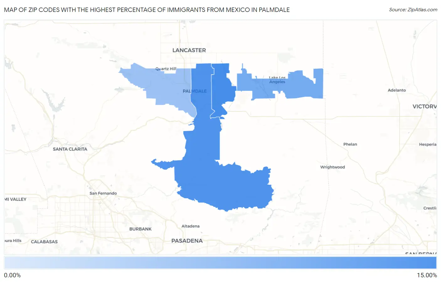 Zip Codes with the Highest Percentage of Immigrants from Mexico in Palmdale Map