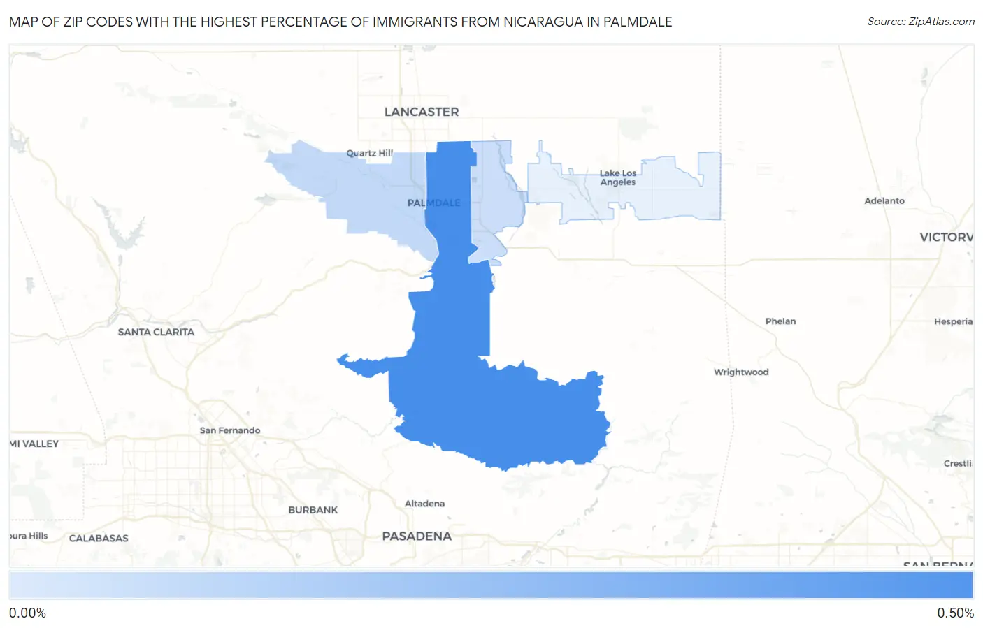Zip Codes with the Highest Percentage of Immigrants from Nicaragua in Palmdale Map