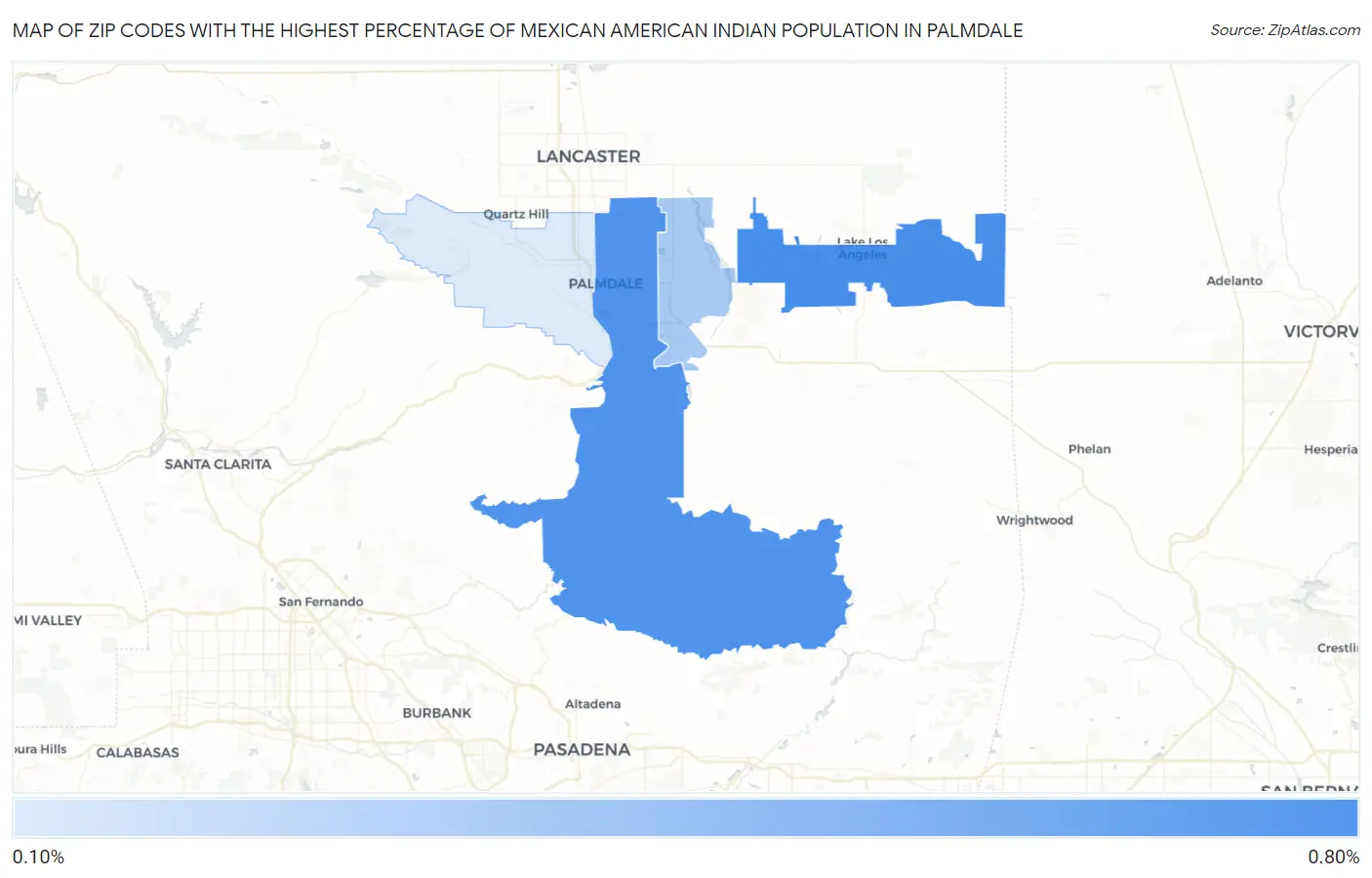 Zip Codes with the Highest Percentage of Mexican American Indian Population in Palmdale Map