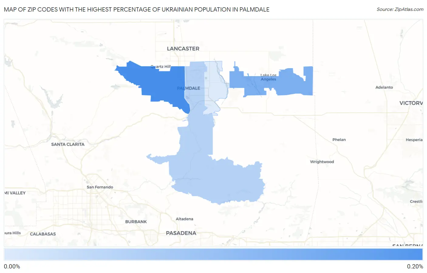 Zip Codes with the Highest Percentage of Ukrainian Population in Palmdale Map